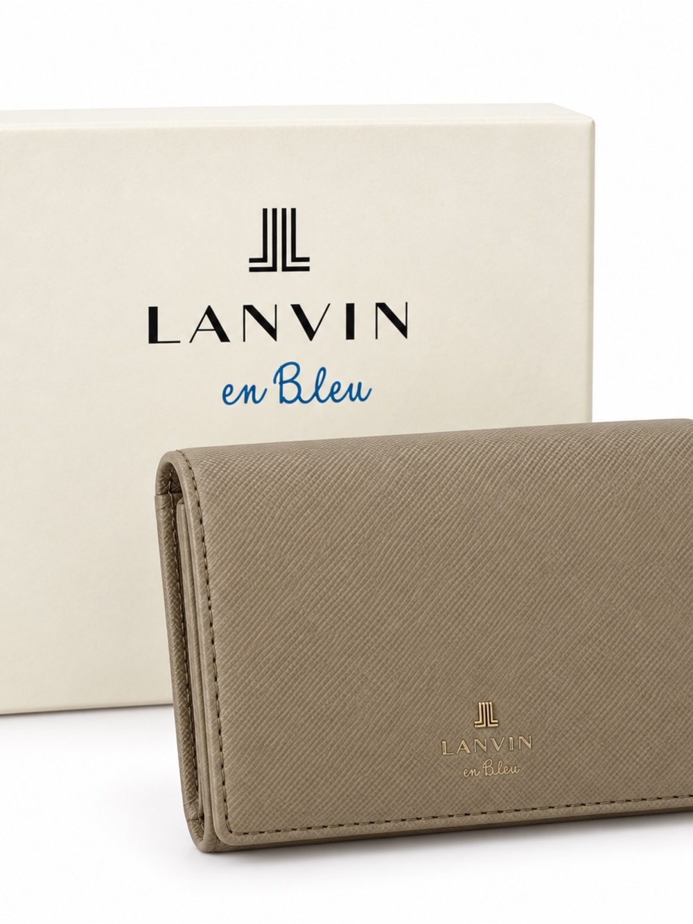 Lanvin en Bleu Taupe Leather Wallet With Box